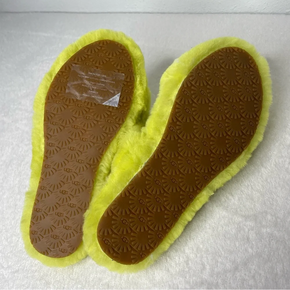New UGG Oh Yeah Fluffy Slide Slipper in Neon Yellow / Green size 3